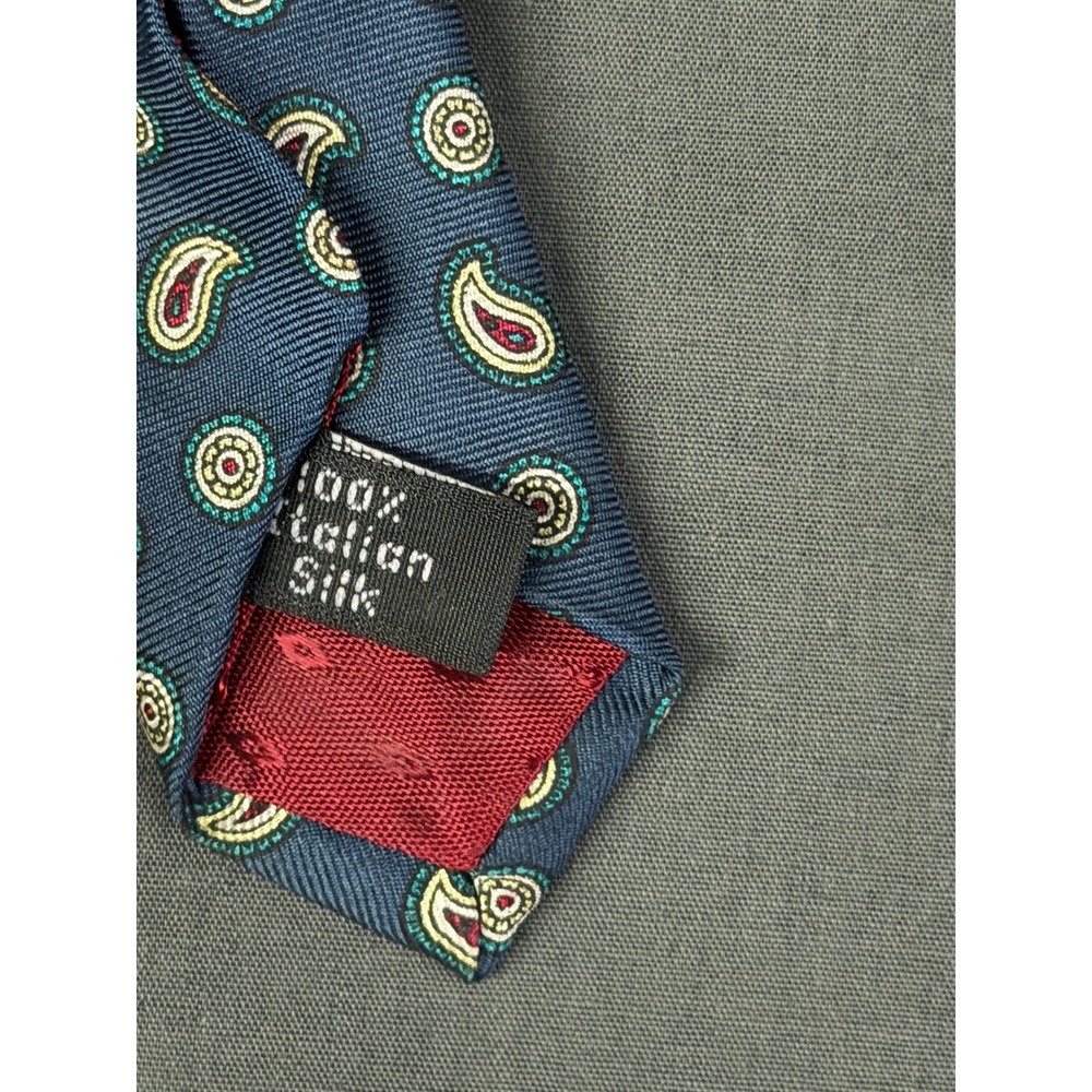 L'Atelier Paisley Tie Mens OS Navy Blue Excellent Italian Silk Made in USA - Picture 2 of 4